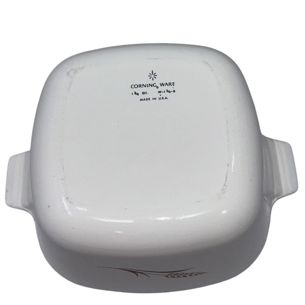 Corning Ware Wheat Casserole Dish 1.75 Qt White Square Baker W-1 3/4-B USA‎ Made